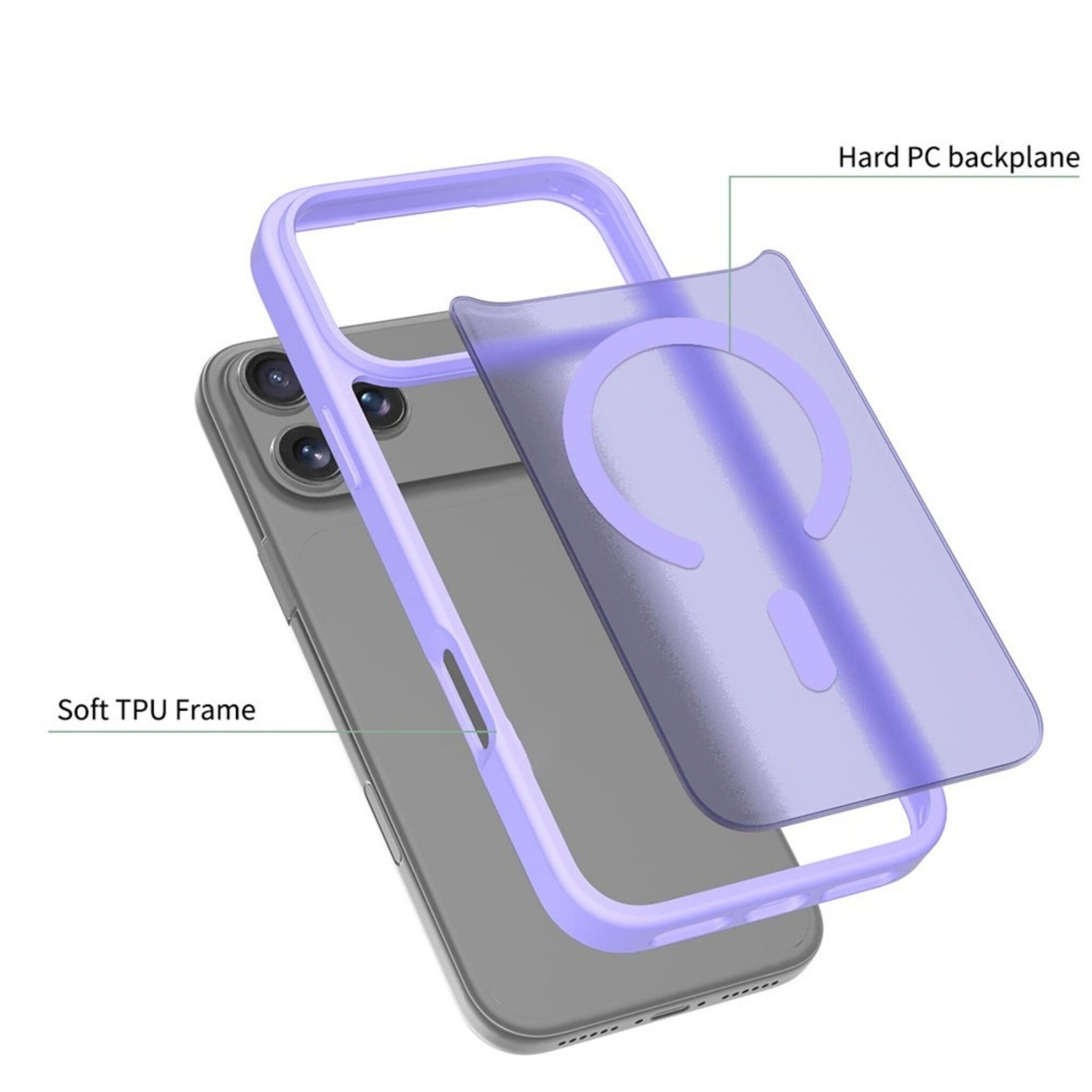 iPhone 18 Pro Max / iPhone 17 Pro Max backcover hoesje - Magnetic Case met MagSafe Ondersteuning - Schokbestendig PC + TPU - Camera Bescherming - Lila