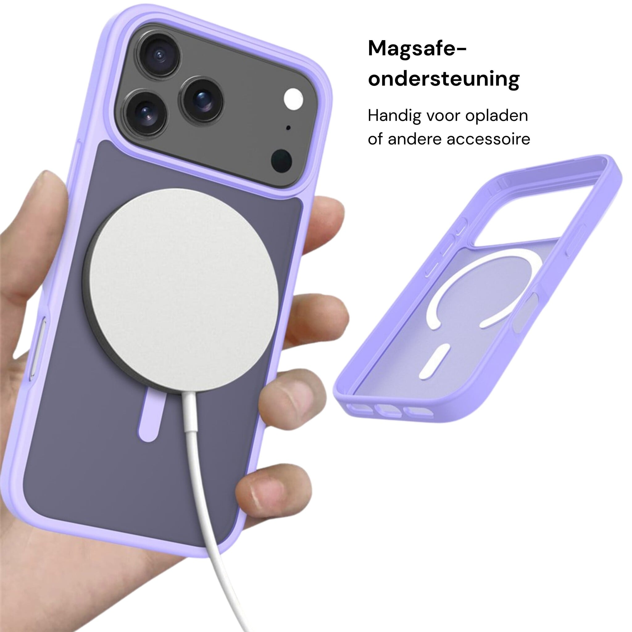 iPhone 18 Pro Max / iPhone 17 Pro Max backcover hoesje - Magnetic Case met MagSafe Ondersteuning - Schokbestendig PC + TPU - Camera Bescherming - Lila