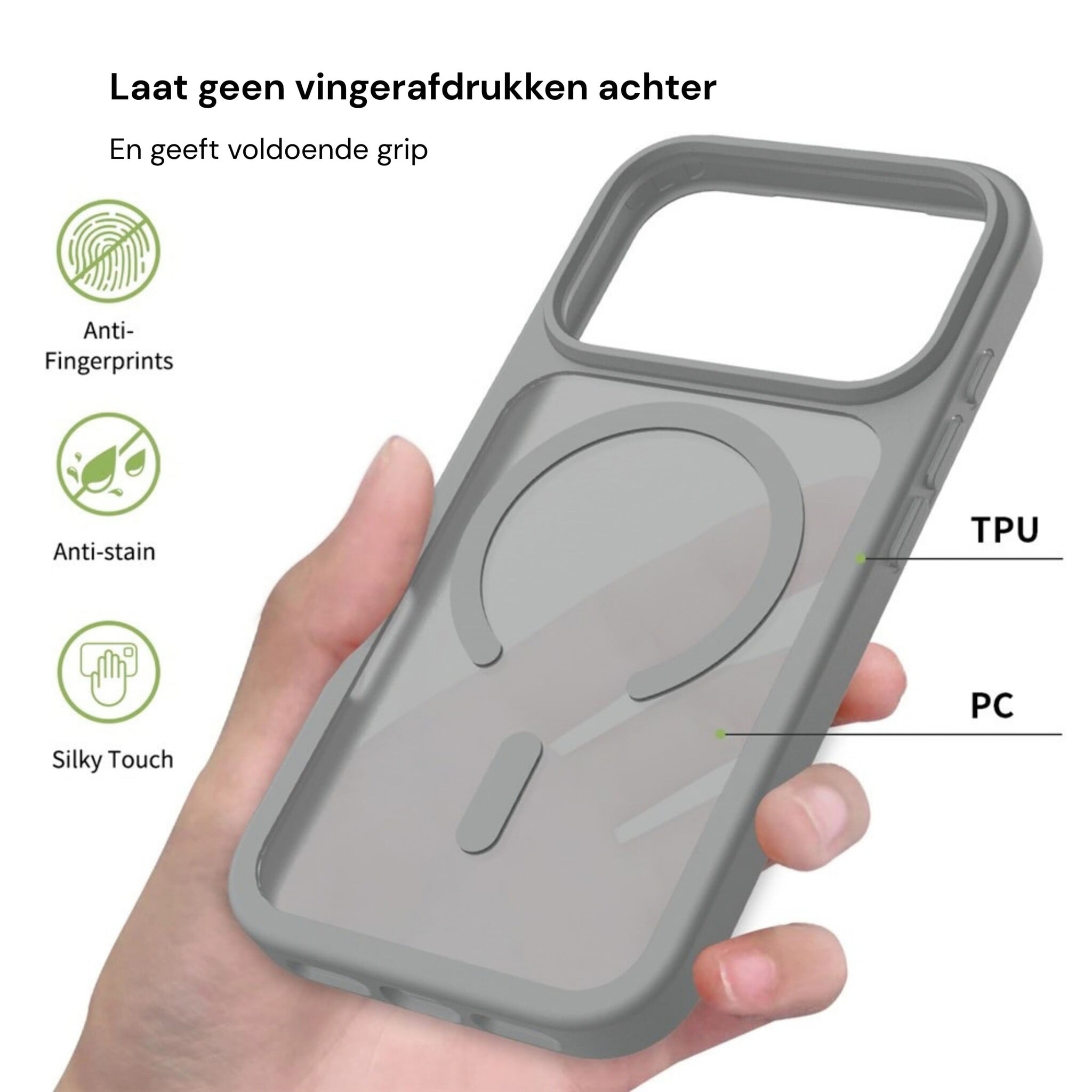 iPhone 18 Pro Max / iPhone 17 Pro Max backcover hoesje - Magnetic Case met MagSafe Ondersteuning - Schokbestendig PC + TPU - Camera Bescherming - Grijs