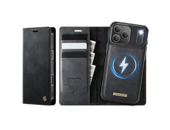 Caseme iPhone 18 Pro / iPhone 17 Pro Magsafe hoesje - afneembare bookcase - Zwart