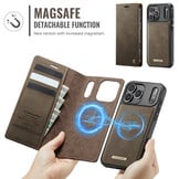 iPhone 18 Pro / 17 Pro hoesje met MagSafe en afneembare leren bookcase – Coffee