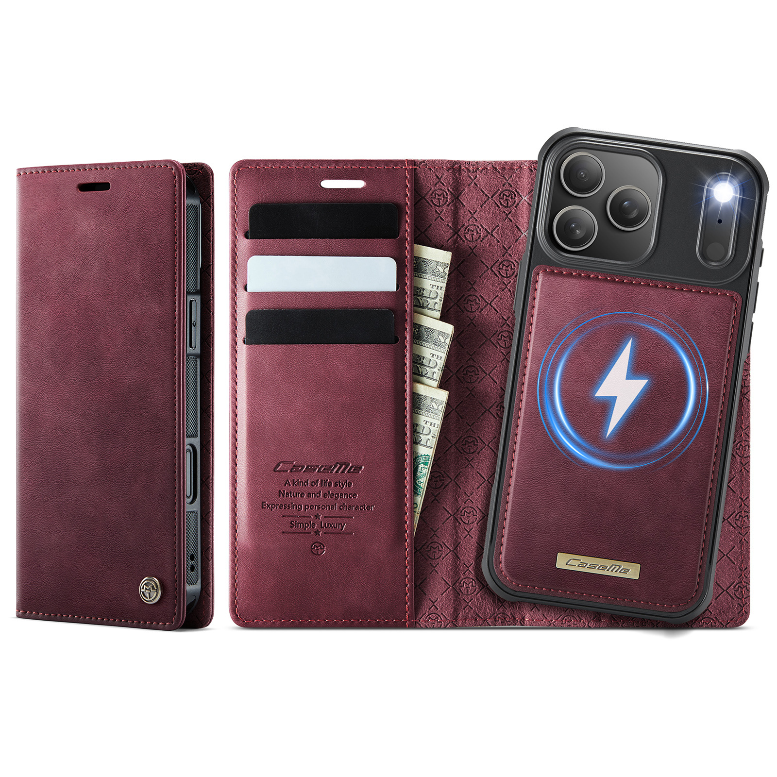 iPhone 18 Pro / 17 Pro hoesje met MagSafe en afneembare leren bookcase – Rood