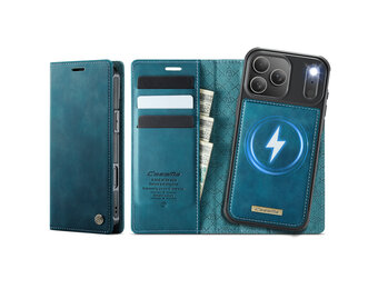 Caseme iPhone 18 Pro / iPhone 17 Pro Magsafe hoesje - afneembare bookcase - Petrol