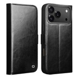 iPhone 18 Pro / iPhone 17 Pro luxe echt leren bookcase hoesje - Magnetische sluiting - Zwart