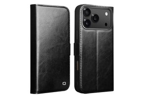 Qialino iPhone 18 Pro / iPhone 17 Pro hoesje - Leren bookcase - Magnetische sluiting - Zwart