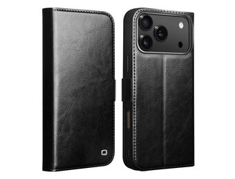 Qialino iPhone 18 Pro / iPhone 17 Pro hoesje - Leren bookcase - Magnetische sluiting - Zwart