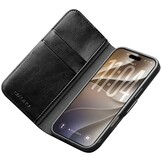 iPhone 18 Pro / iPhone 17 Pro luxe echt leren bookcase hoesje - Magnetische sluiting - Zwart