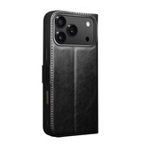 iPhone 18 Pro / iPhone 17 Pro luxe echt leren bookcase hoesje - Magnetische sluiting - Zwart