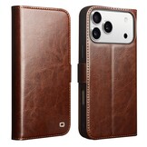 iPhone 18 Pro / iPhone 17 Pro luxe echt leren bookcase hoesje - Magnetische sluiting - Donkerbruin