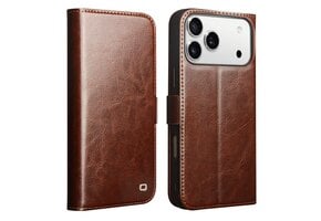 Qialino iPhone 18 Pro / iPhone 17 Pro hoesje - Leren bookcase - Magnetische sluiting - Donkerbruin
