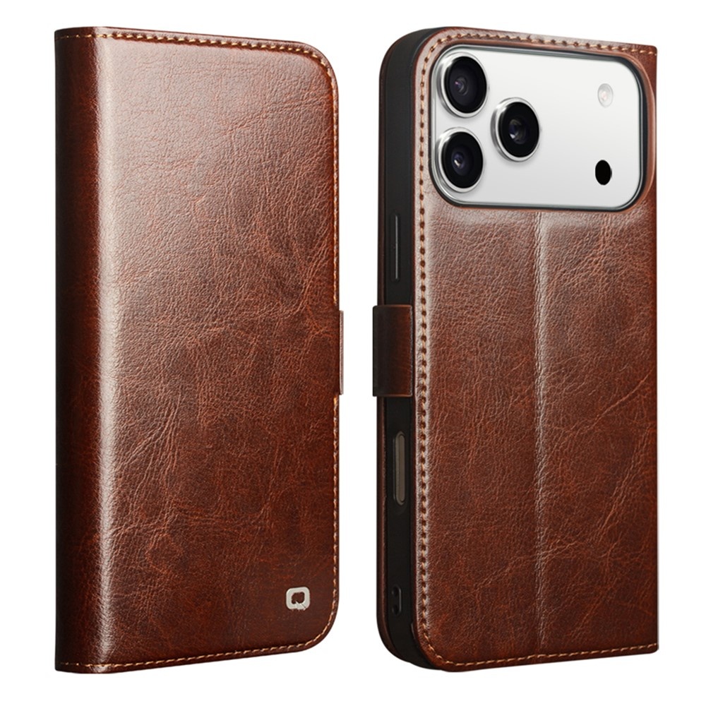 iPhone 18 Pro / iPhone 17 Pro luxe echt leren bookcase hoesje - Magnetische sluiting - Donkerbruin