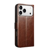 iPhone 18 Pro / iPhone 17 Pro luxe echt leren bookcase hoesje - Magnetische sluiting - Donkerbruin