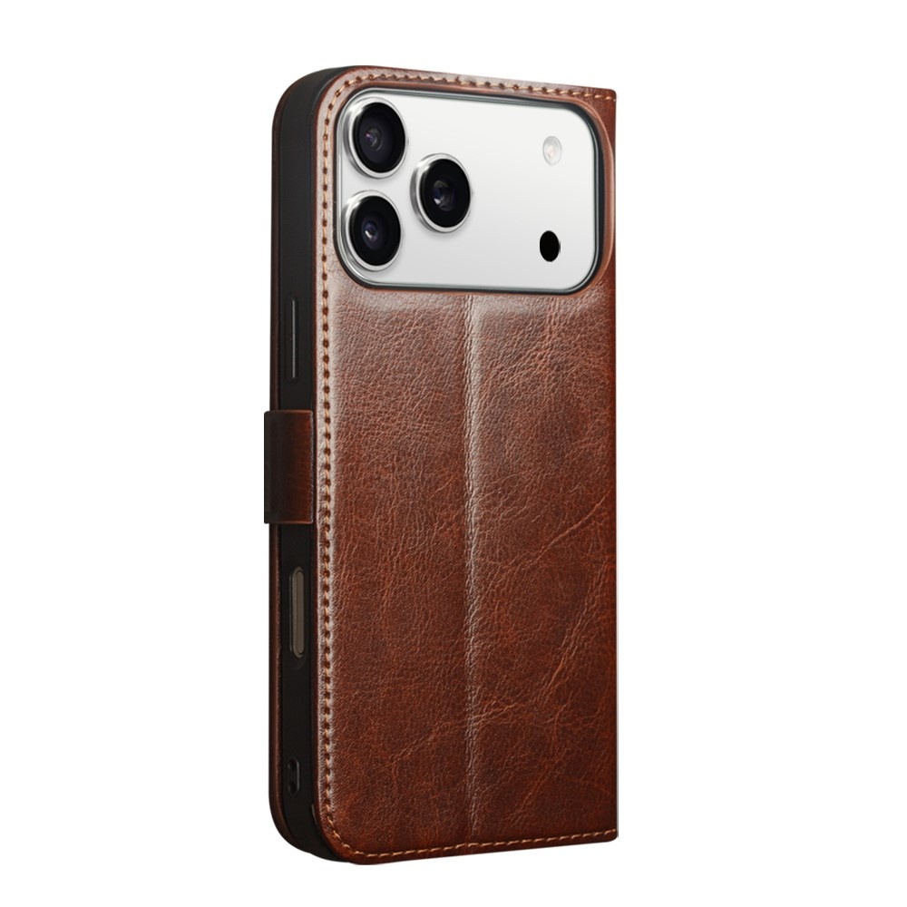iPhone 18 Pro / iPhone 17 Pro luxe echt leren bookcase hoesje - Magnetische sluiting - Donkerbruin