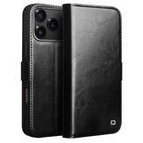 iPhone 18 Pro Max / iPhone 17 Pro Max luxe echt leren bookcase hoesje - Magnetische sluiting - Zwart