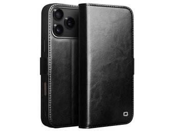 Qialino iPhone 18 Pro Max / iPhone 17 Pro Max hoesje - Leren bookcase - Magnetische sluiting - Zwart