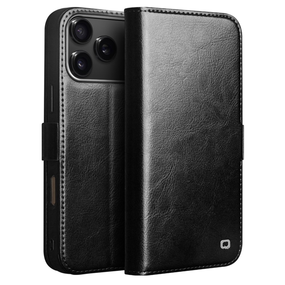 iPhone 18 Pro Max / iPhone 17 Pro Max luxe echt leren bookcase hoesje - Magnetische sluiting - Zwart