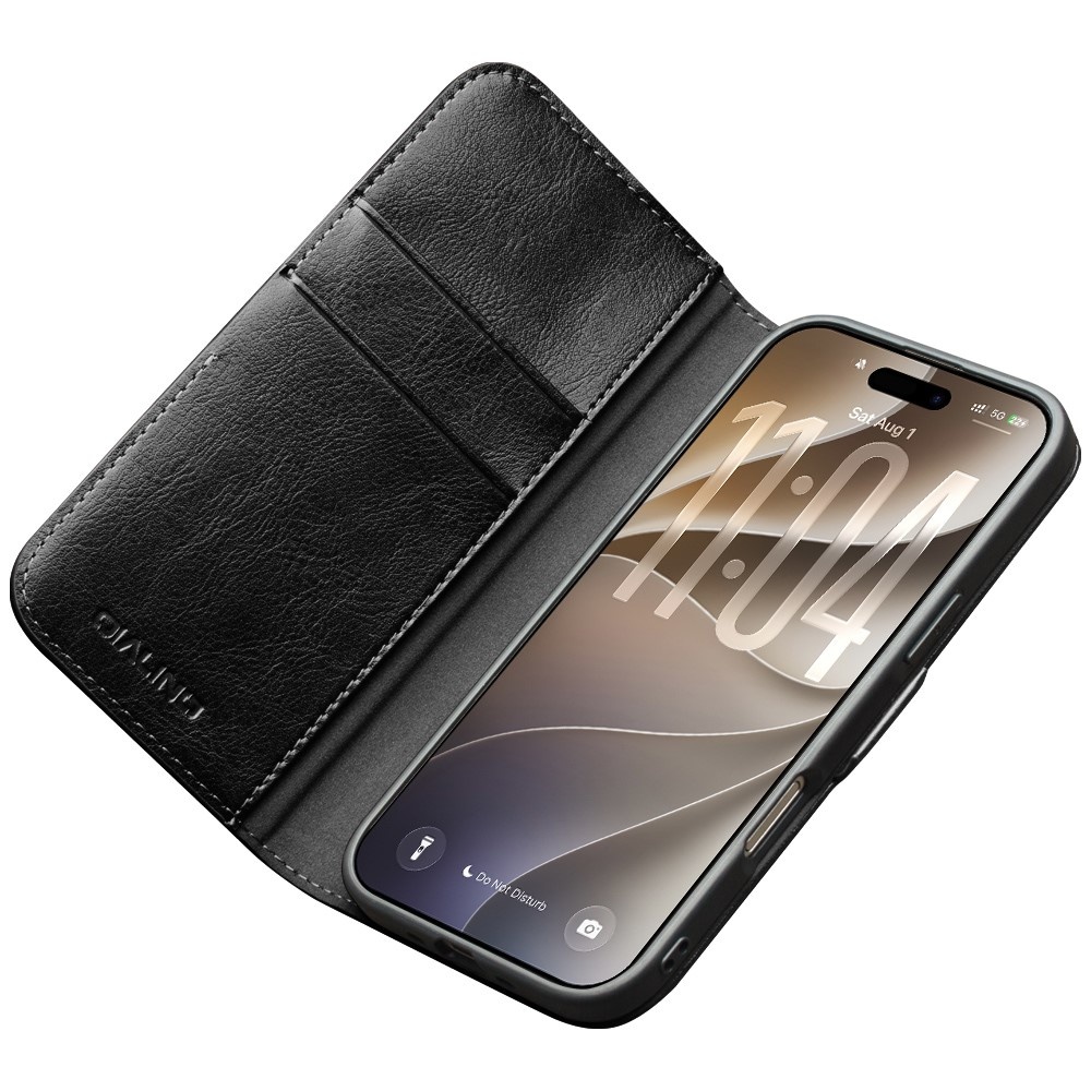 iPhone 18 Pro Max / iPhone 17 Pro Max luxe echt leren bookcase hoesje - Magnetische sluiting - Zwart