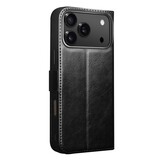 iPhone 18 Pro Max / iPhone 17 Pro Max luxe echt leren bookcase hoesje - Magnetische sluiting - Zwart