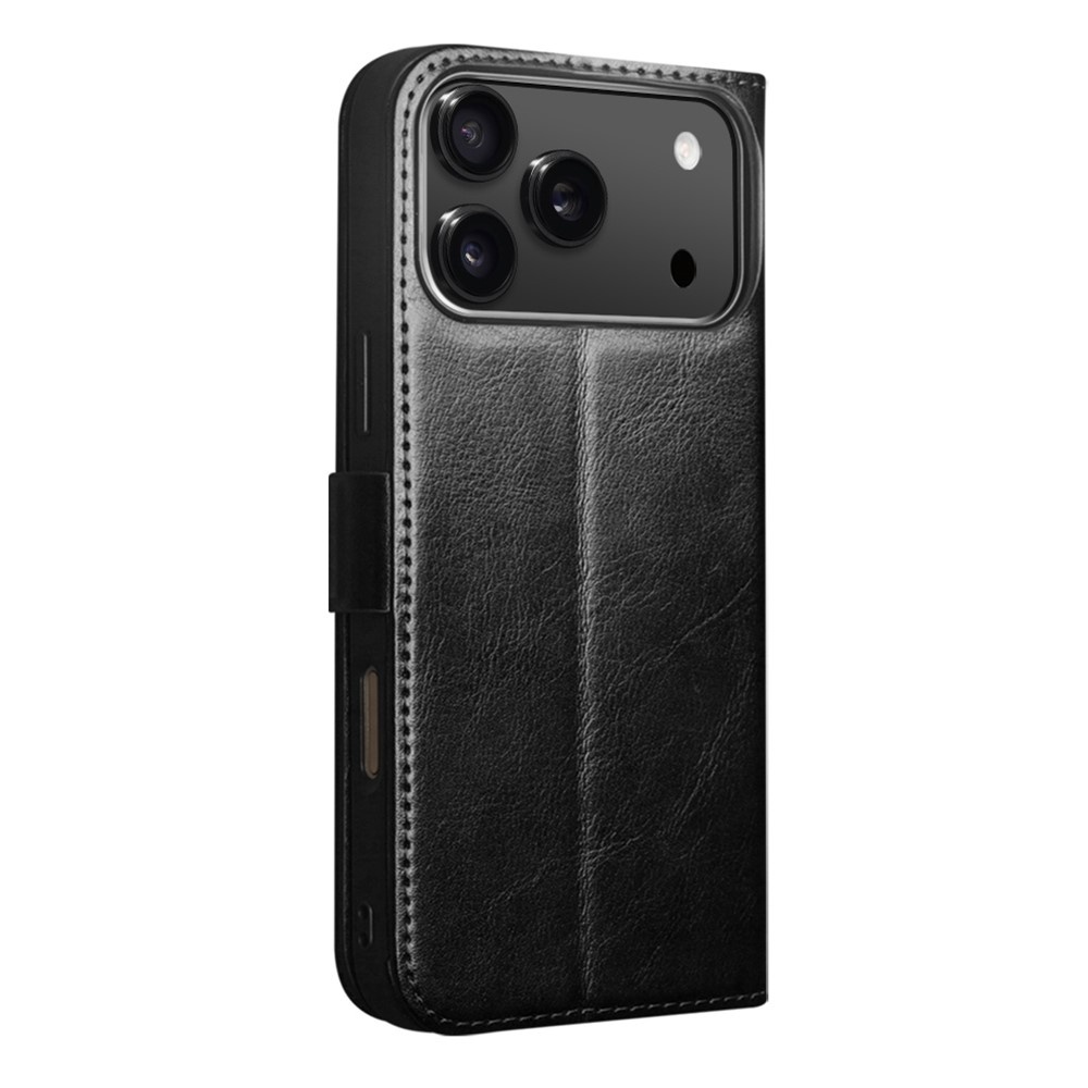 iPhone 18 Pro Max / iPhone 17 Pro Max luxe echt leren bookcase hoesje - Magnetische sluiting - Zwart