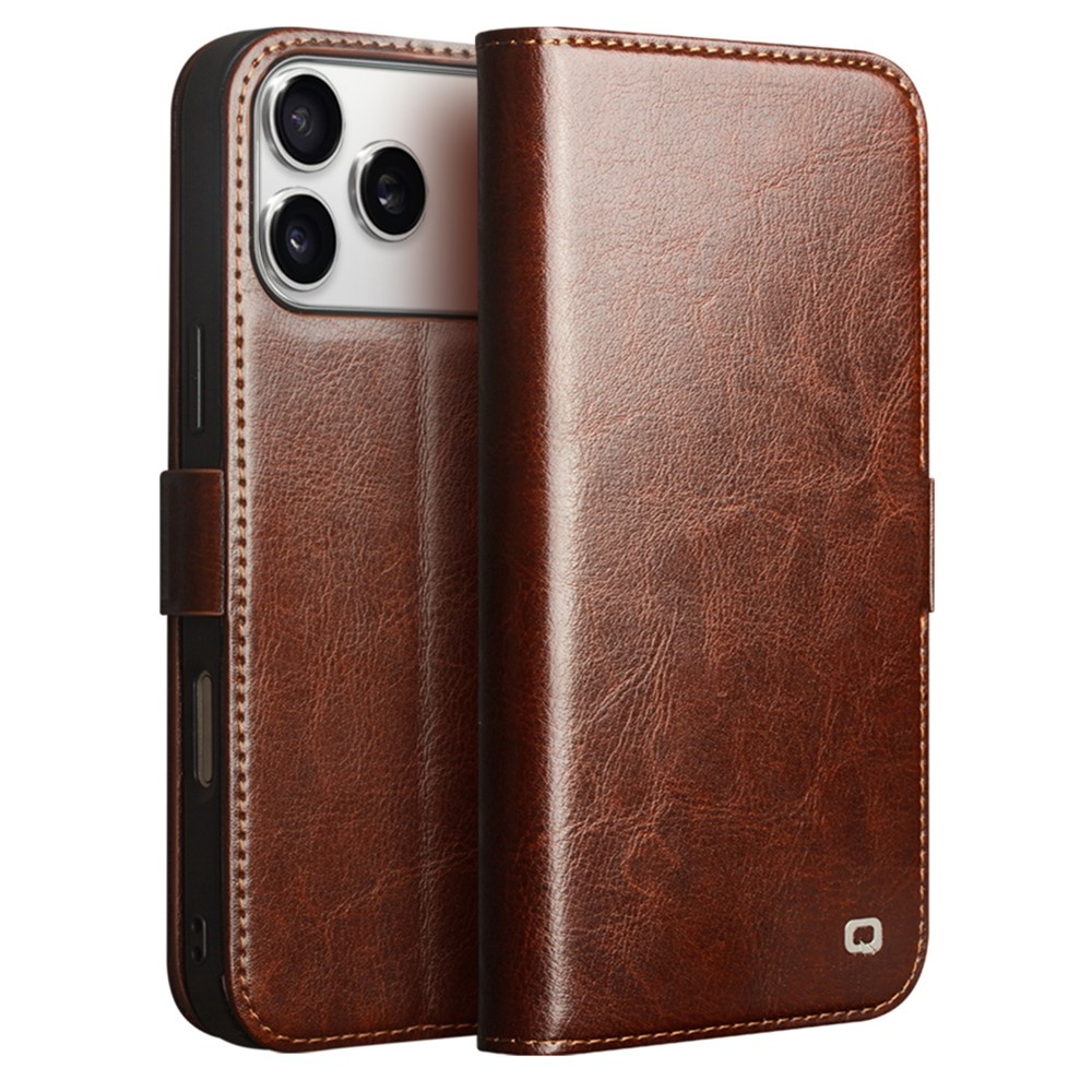 iPhone 18 Pro Max / iPhone 17 Pro Max luxe echt leren bookcase hoesje - Magnetische sluiting - Donkerbruin