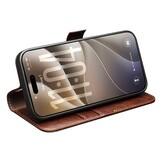 iPhone 18 Pro Max / iPhone 17 Pro Max luxe echt leren bookcase hoesje - Magnetische sluiting - Donkerbruin