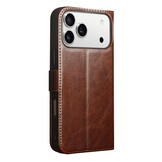 iPhone 18 Pro Max / iPhone 17 Pro Max luxe echt leren bookcase hoesje - Magnetische sluiting - Donkerbruin