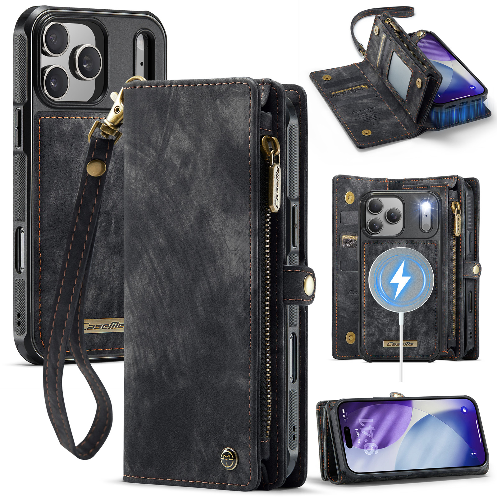 iPhone 18 Pro Max / iPhone 17 Pro Max afneembare 2 in 1 portemonnee hoes & backcover - Zwart