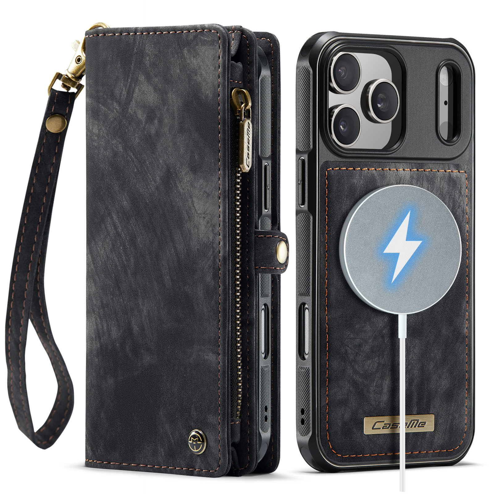 iPhone 18 Pro Max / iPhone 17 Pro Max afneembare 2 in 1 portemonnee hoes & backcover - Zwart