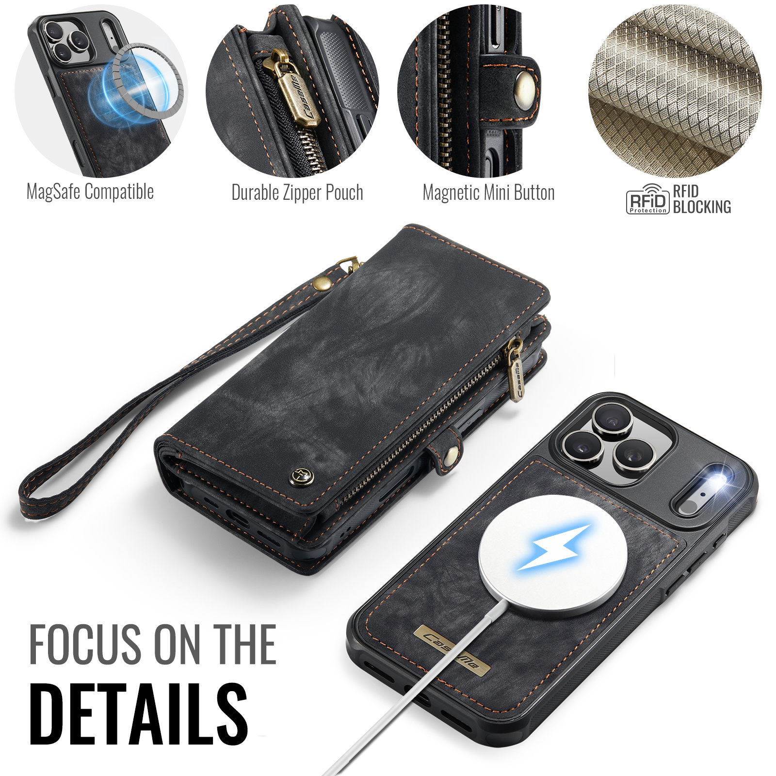 iPhone 18 Pro Max / iPhone 17 Pro Max afneembare 2 in 1 portemonnee hoes & backcover - Zwart