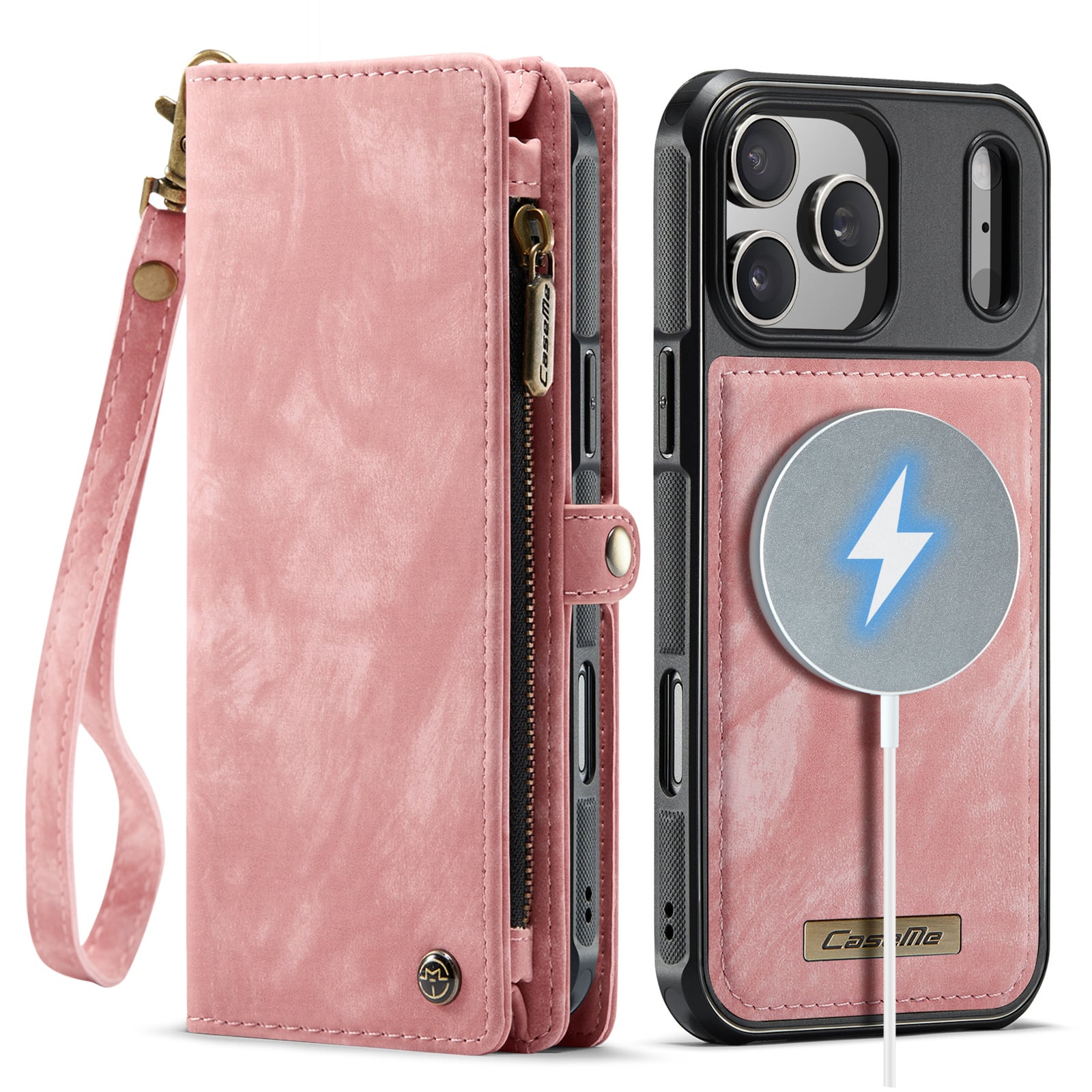 iPhone 18 Pro Max / iPhone 17 Pro Max afneembare 2 in 1 portemonnee hoes & backcover - Lichtroze