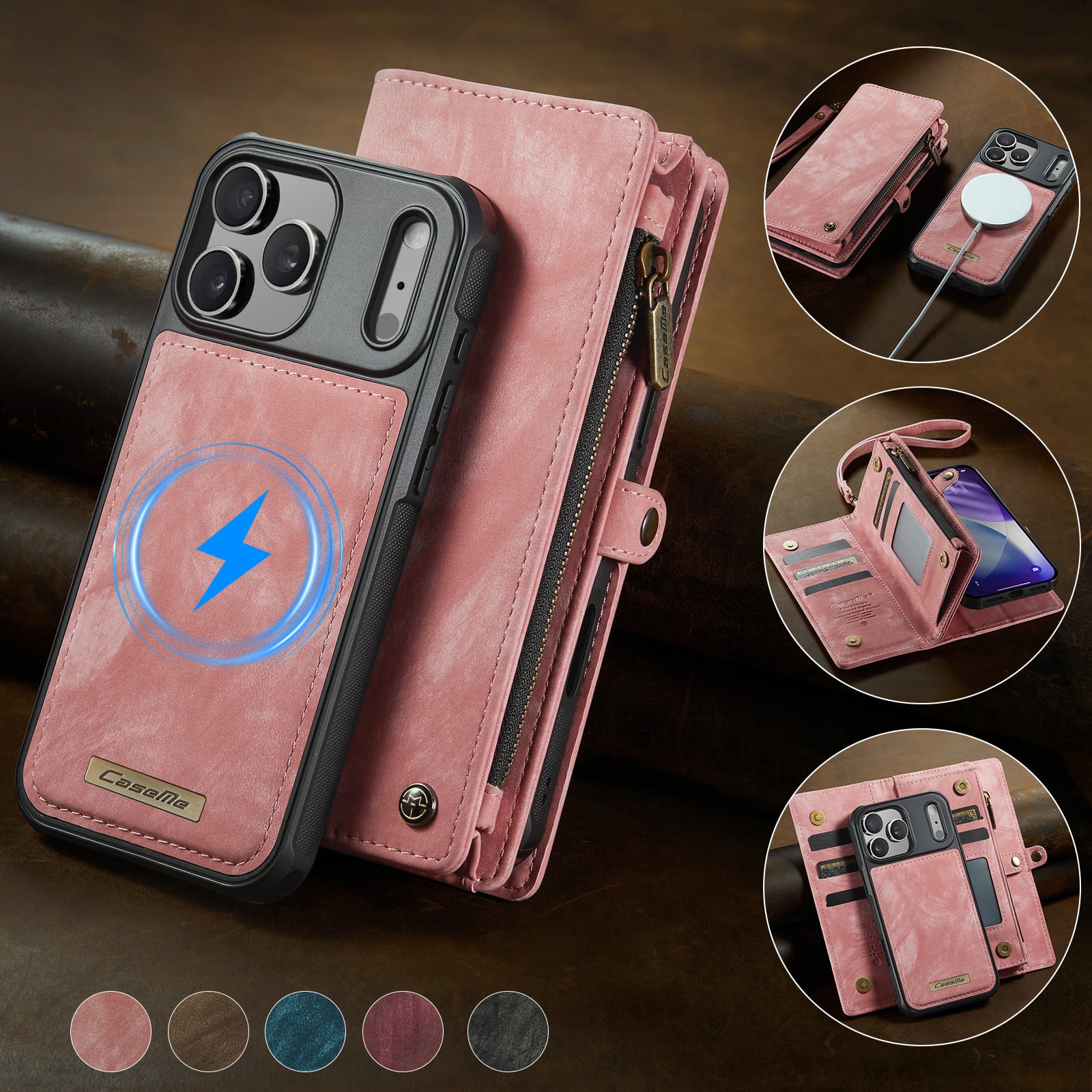 iPhone 18 Pro Max / iPhone 17 Pro Max afneembare 2 in 1 portemonnee hoes & backcover - Lichtroze