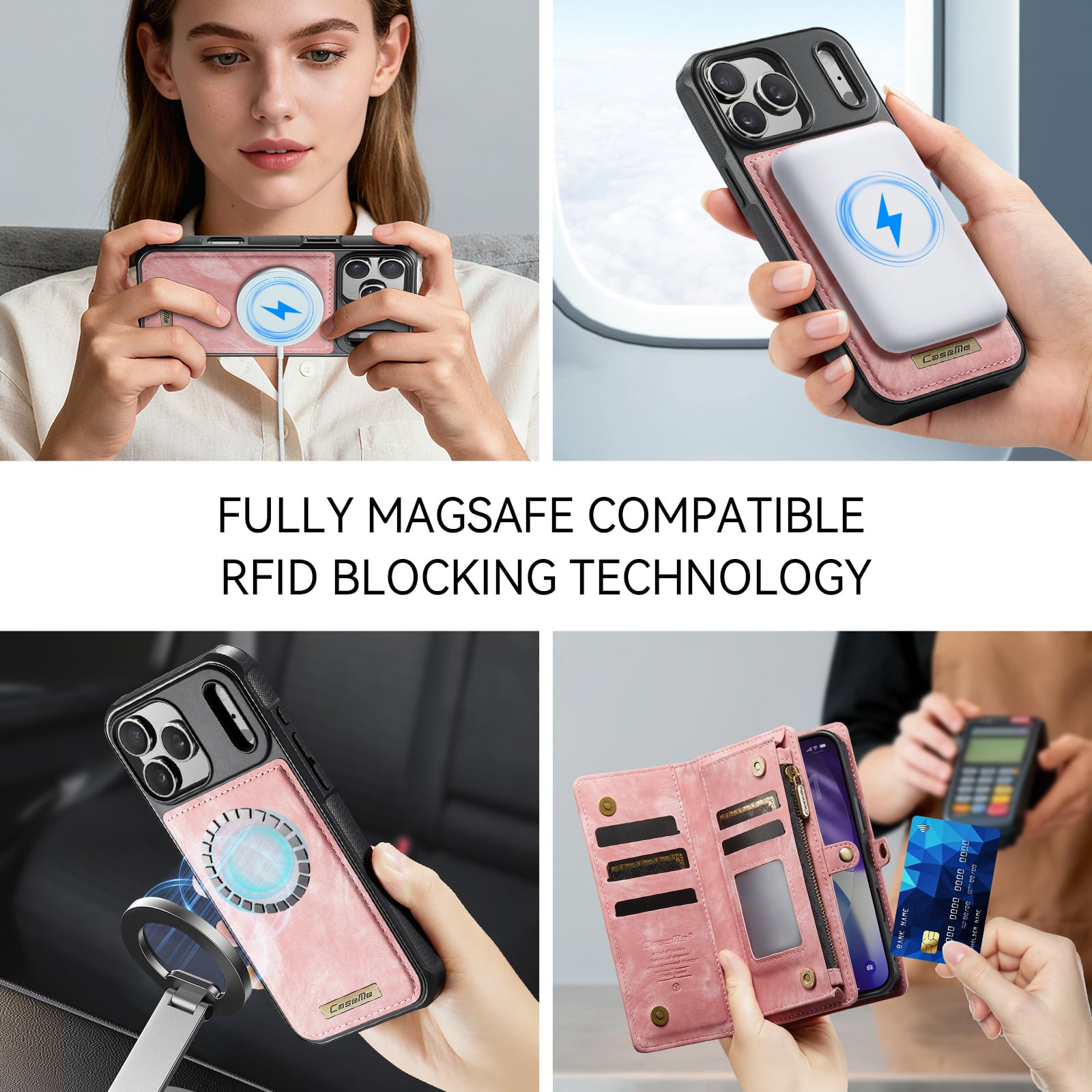 iPhone 18 Pro Max / iPhone 17 Pro Max afneembare 2 in 1 portemonnee hoes & backcover - Lichtroze