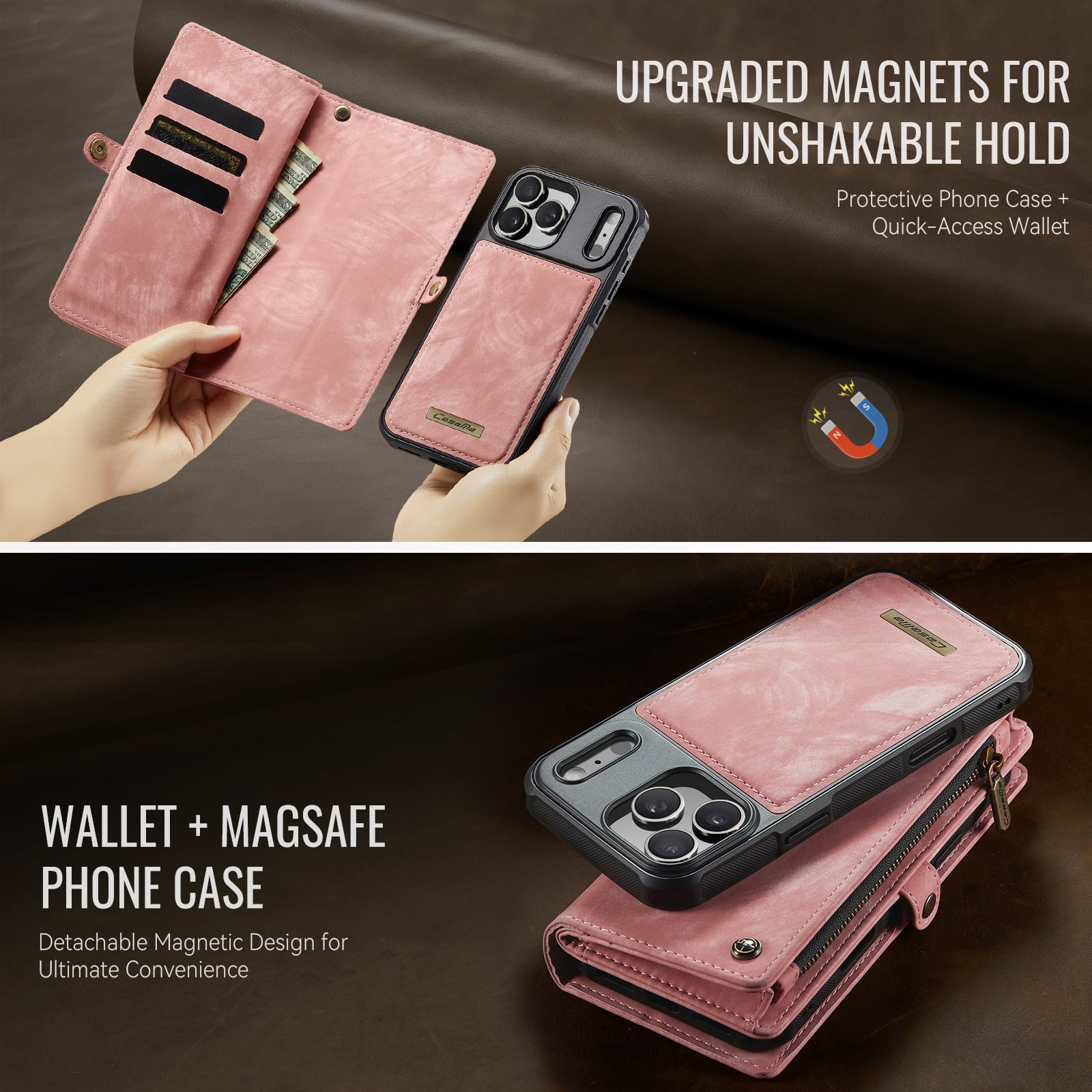 iPhone 18 Pro Max / iPhone 17 Pro Max afneembare 2 in 1 portemonnee hoes & backcover - Lichtroze