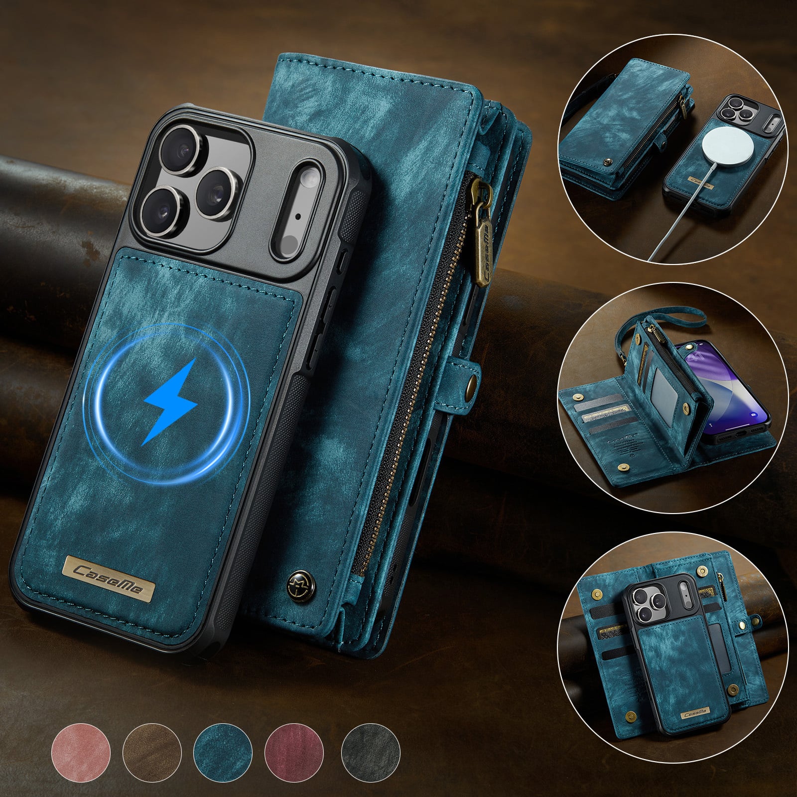 iPhone 18 Pro Max / iPhone 17 Pro Max afneembare 2 in 1 portemonnee hoes & backcover - Petrol