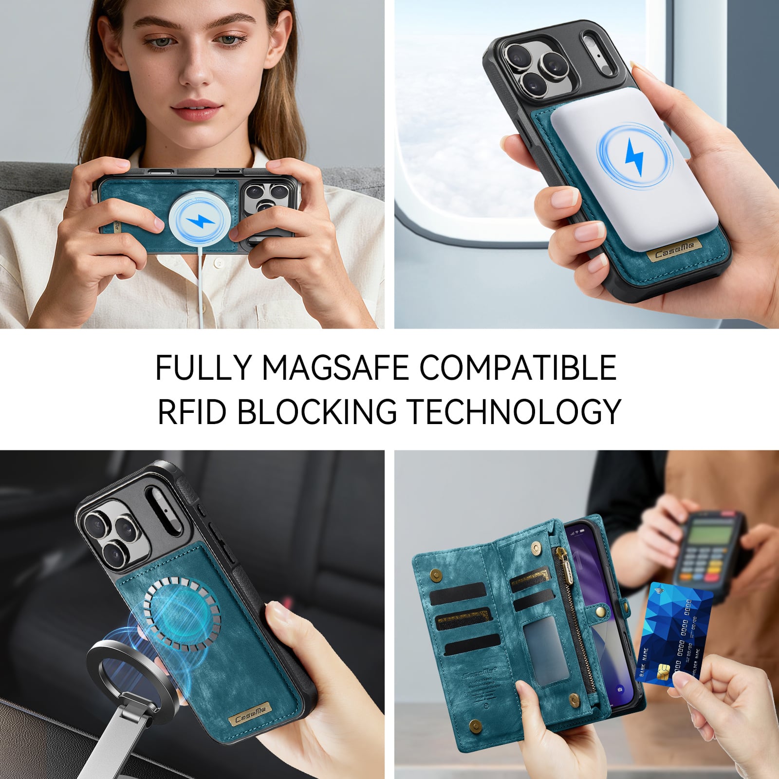 iPhone 18 Pro Max / iPhone 17 Pro Max afneembare 2 in 1 portemonnee hoes & backcover - Petrol