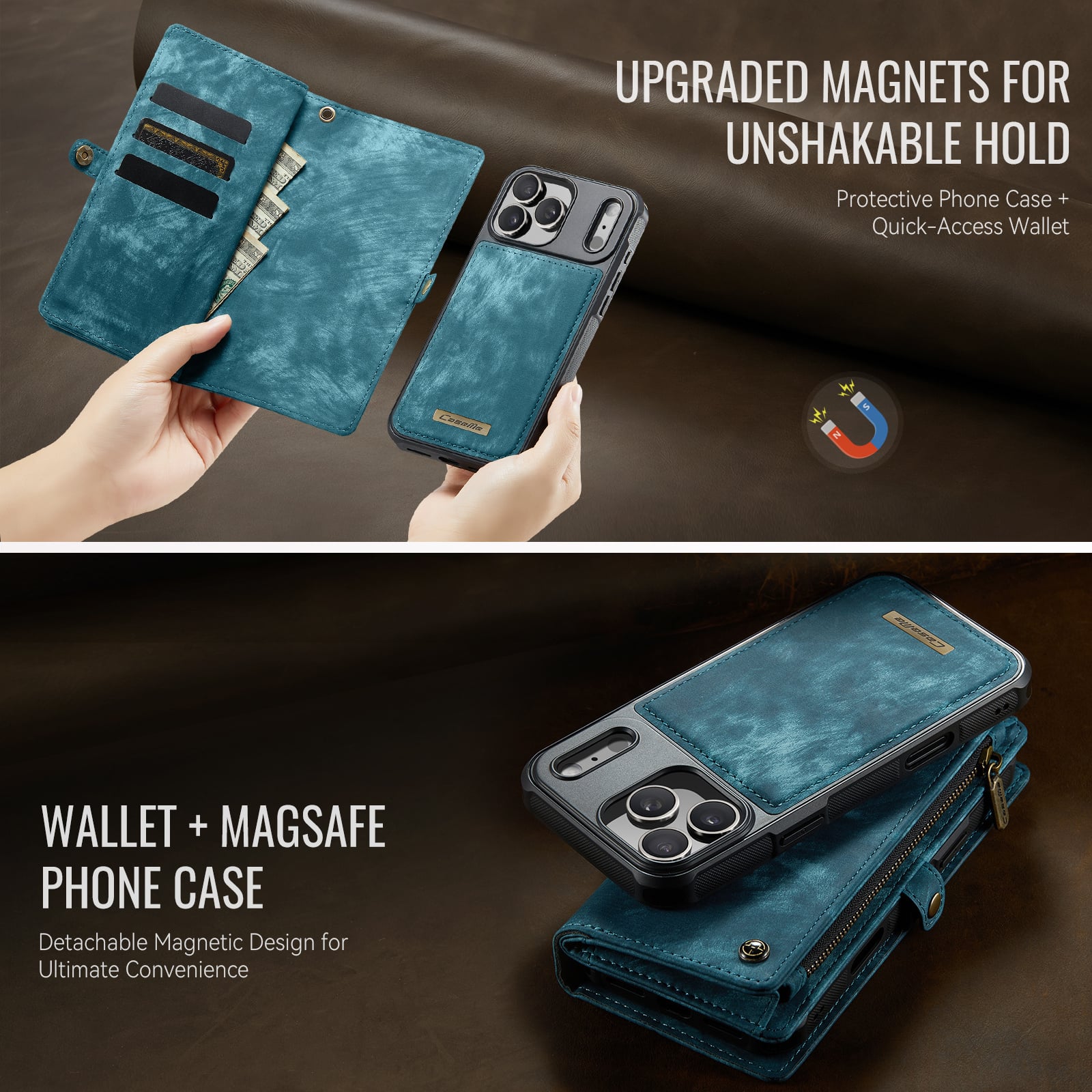 iPhone 18 Pro Max / iPhone 17 Pro Max afneembare 2 in 1 portemonnee hoes & backcover - Petrol