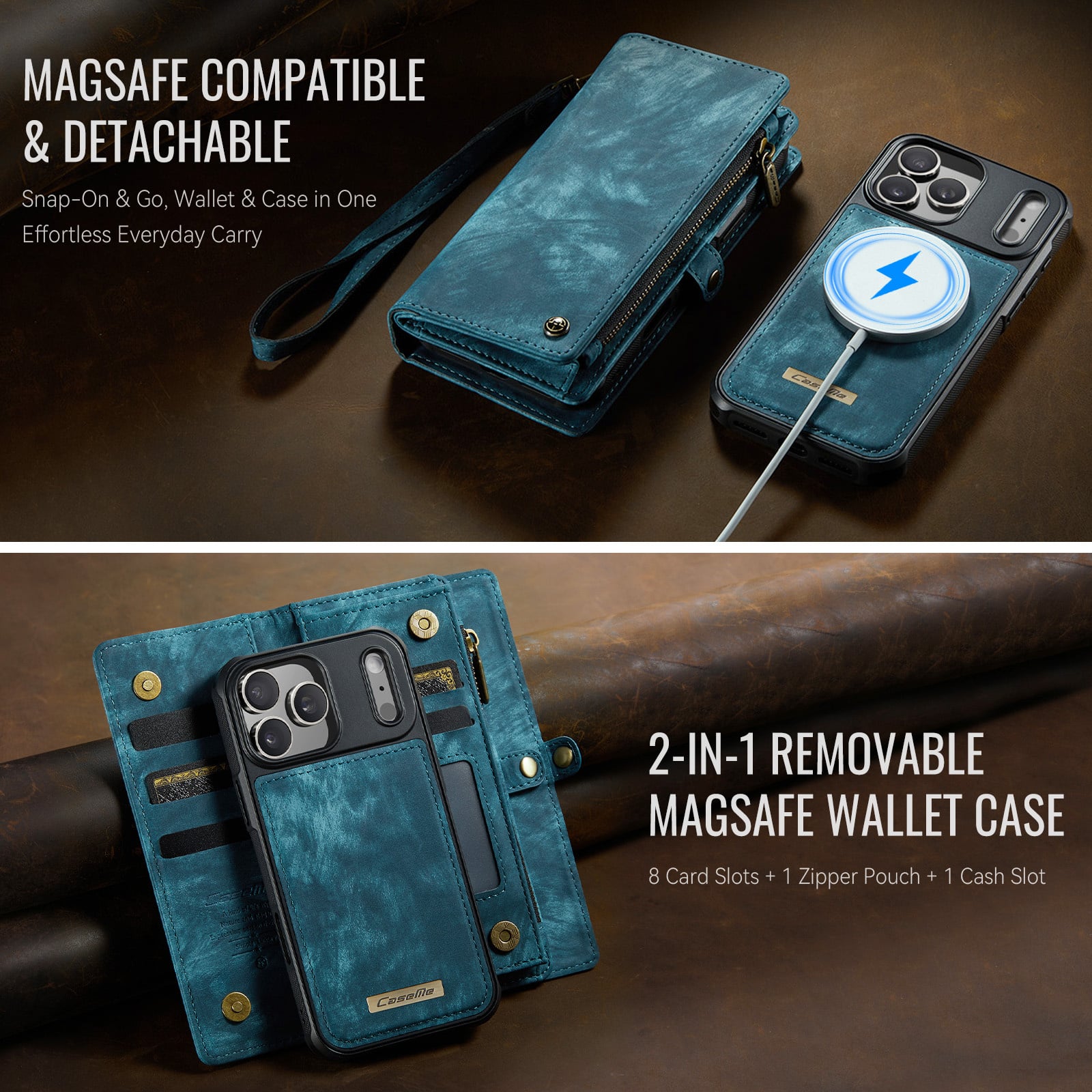 iPhone 18 Pro Max / iPhone 17 Pro Max afneembare 2 in 1 portemonnee hoes & backcover - Petrol