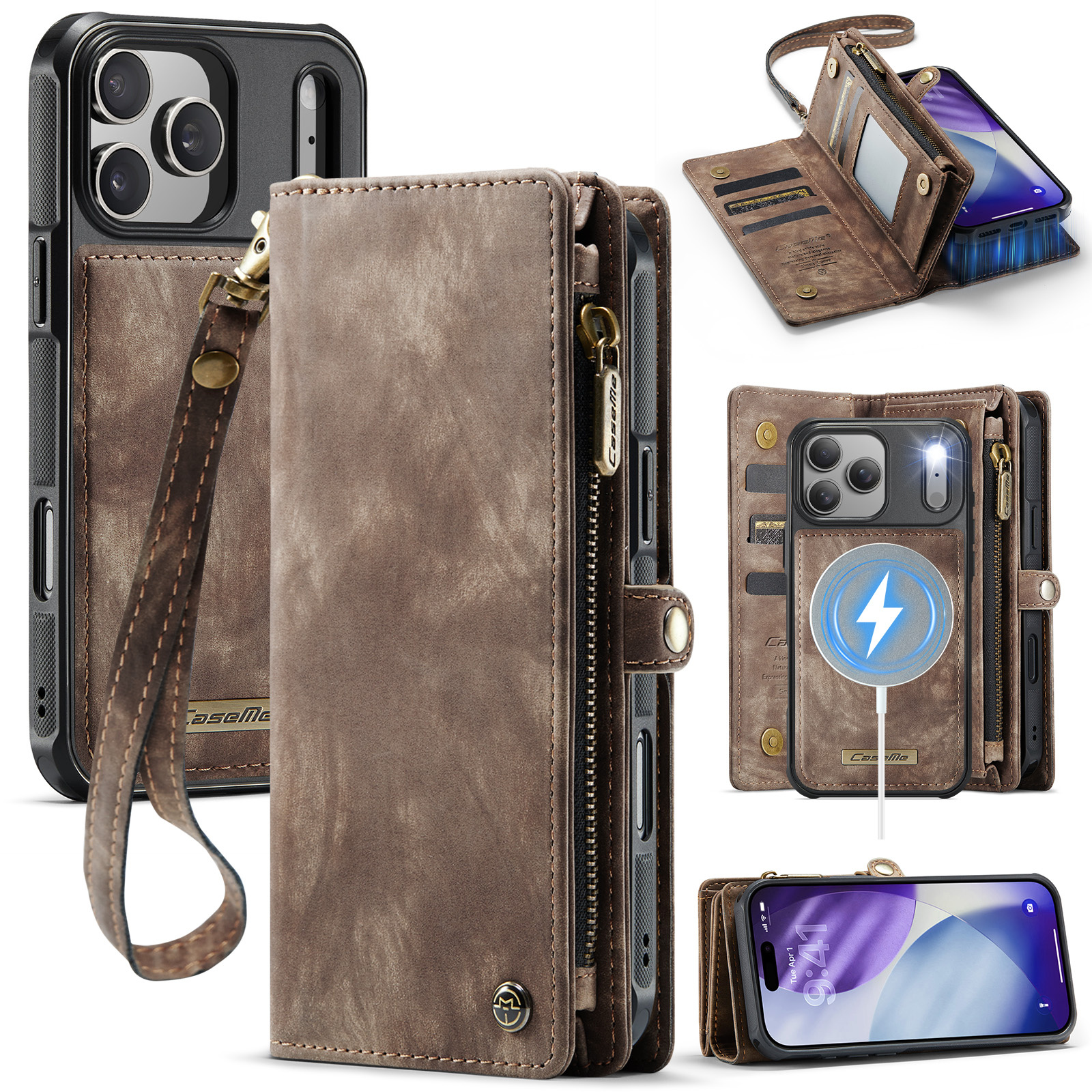 iPhone 18 Pro Max / iPhone 17 Pro Max afneembare 2 in 1 portemonnee hoes & backcover - Bruin