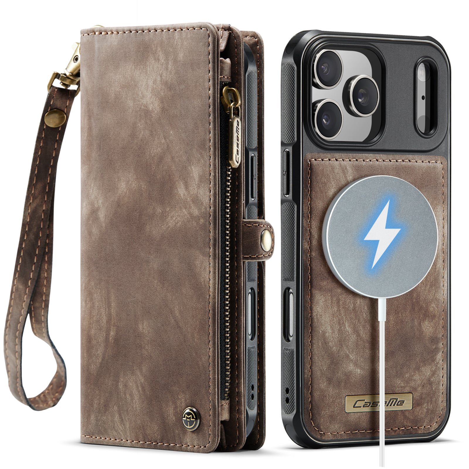 iPhone 18 Pro Max / iPhone 17 Pro Max afneembare 2 in 1 portemonnee hoes & backcover - Bruin