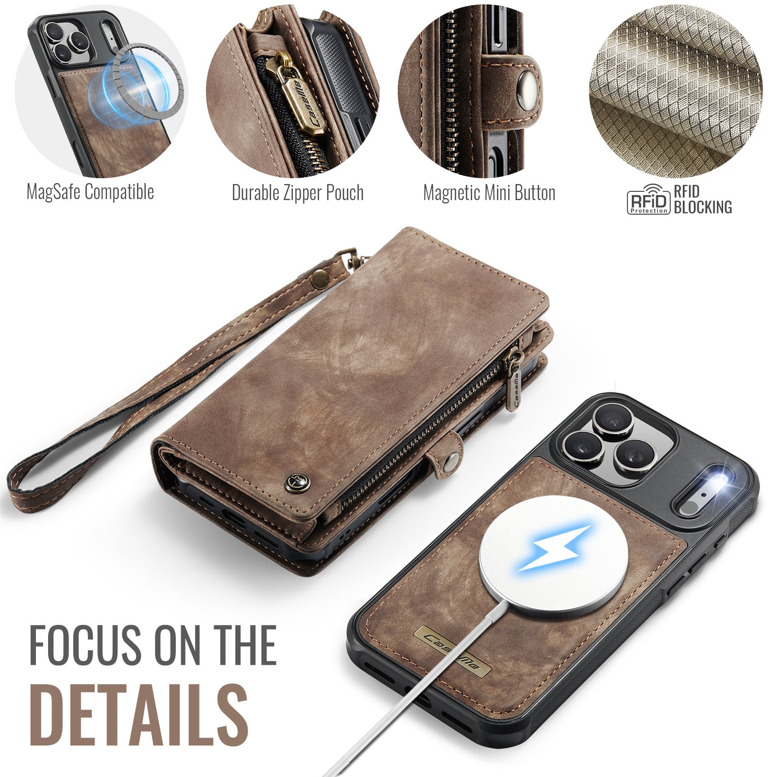 iPhone 18 Pro Max / iPhone 17 Pro Max afneembare 2 in 1 portemonnee hoes & backcover - Bruin