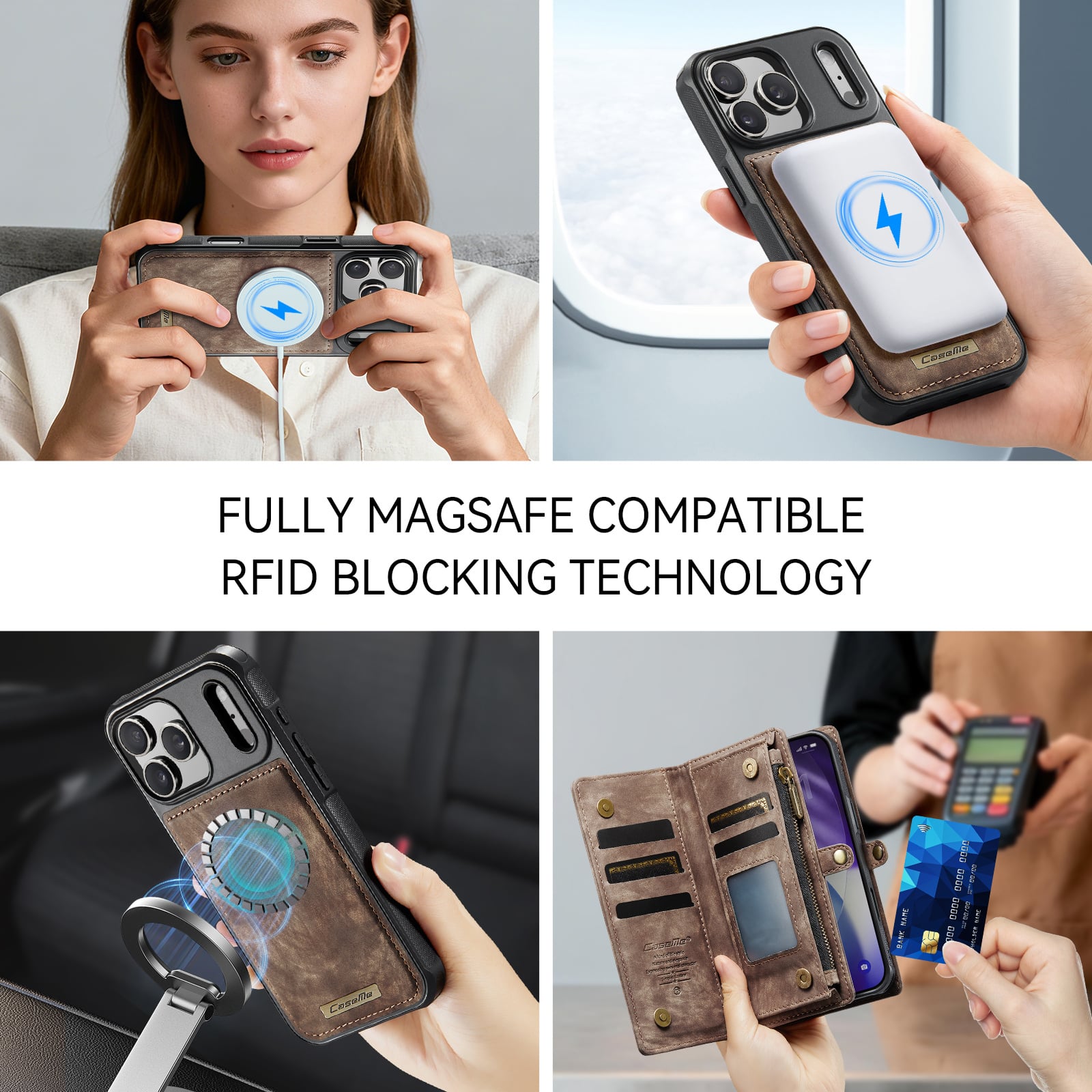 iPhone 18 Pro Max / iPhone 17 Pro Max afneembare 2 in 1 portemonnee hoes & backcover - Bruin