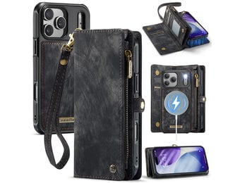 Caseme iPhone 18 Pro / iPhone 17 Pro afneembare hoes 2 in 1 portemonnee - Zwart