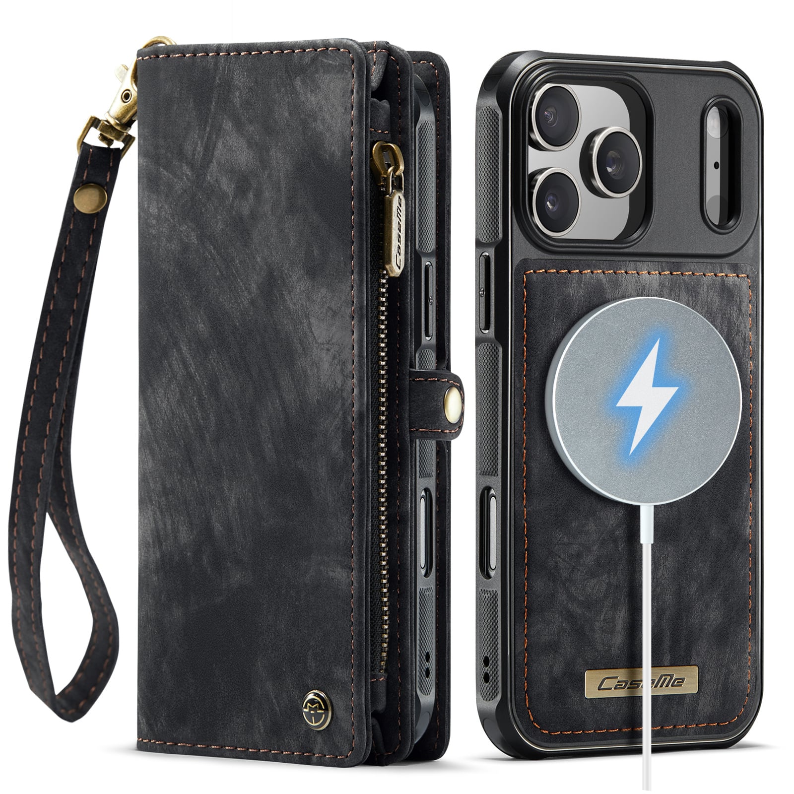 iPhone 18 Pro / iPhone 17 Pro afneembare 2 in 1 portemonnee hoes & backcover - Zwart