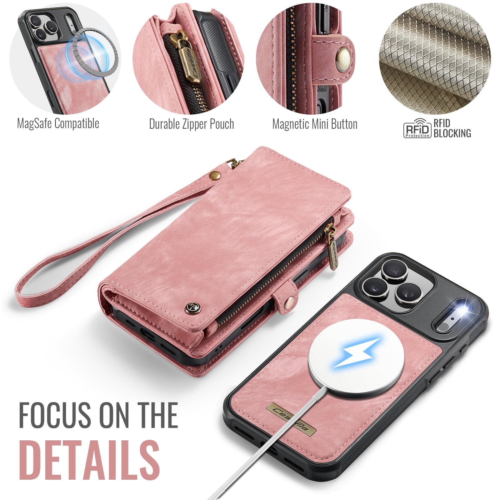 iPhone 18 Pro / iPhone 17 Pro afneembare 2 in 1 portemonnee hoes & backcover - Lichtroze