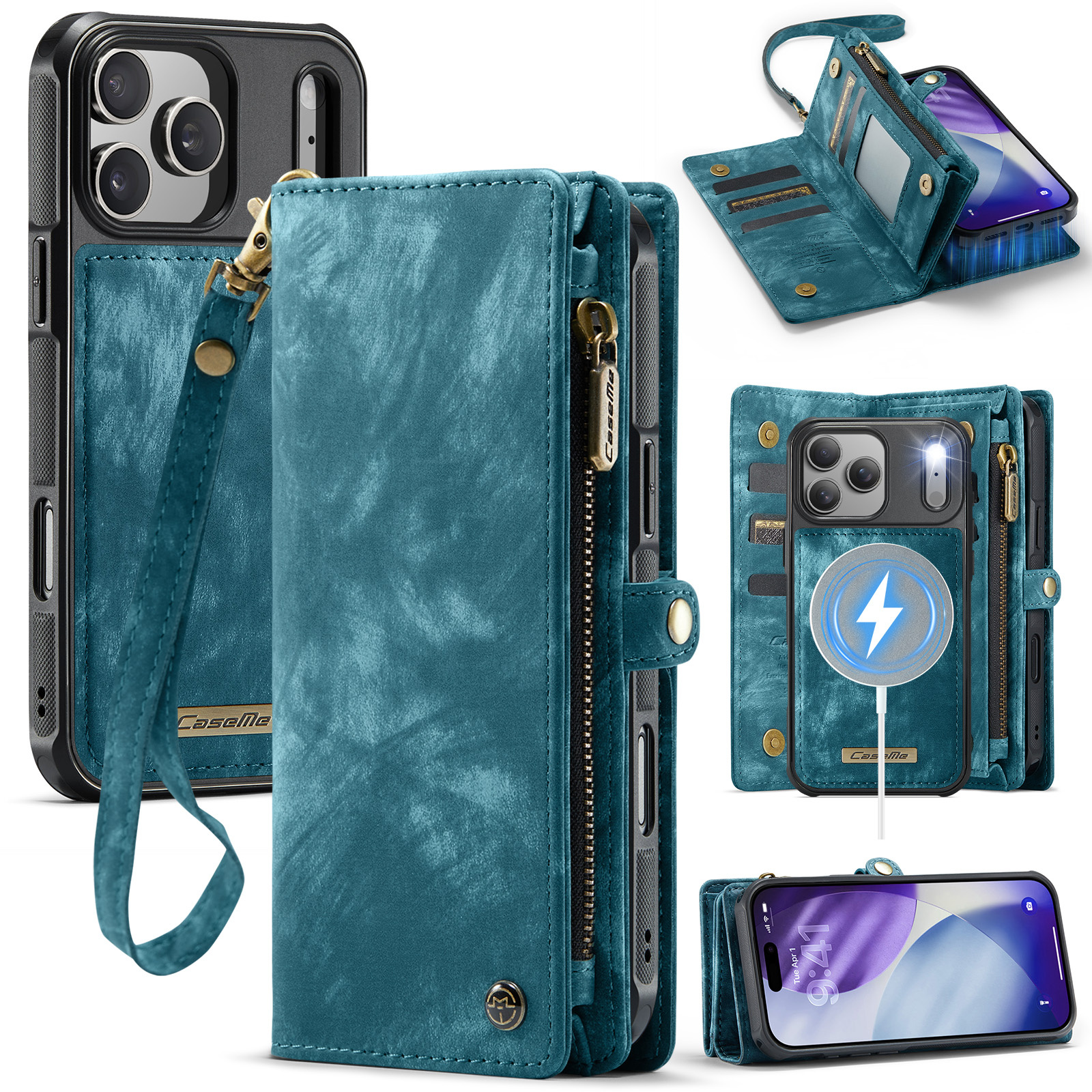 iPhone 18 Pro / iPhone 17 Pro afneembare 2 in 1 portemonnee hoes & backcover - Petrol