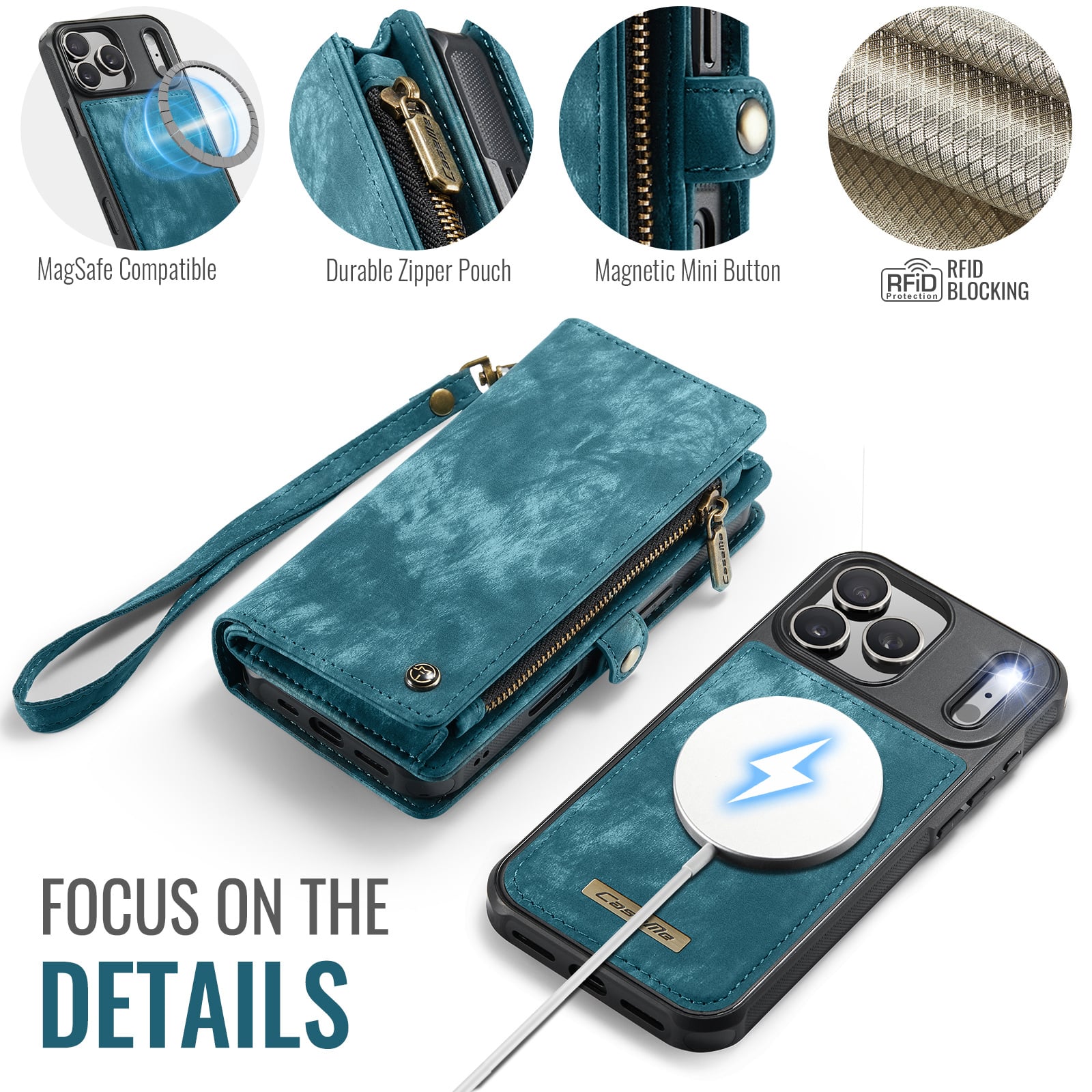 iPhone 18 Pro / iPhone 17 Pro afneembare 2 in 1 portemonnee hoes & backcover - Petrol
