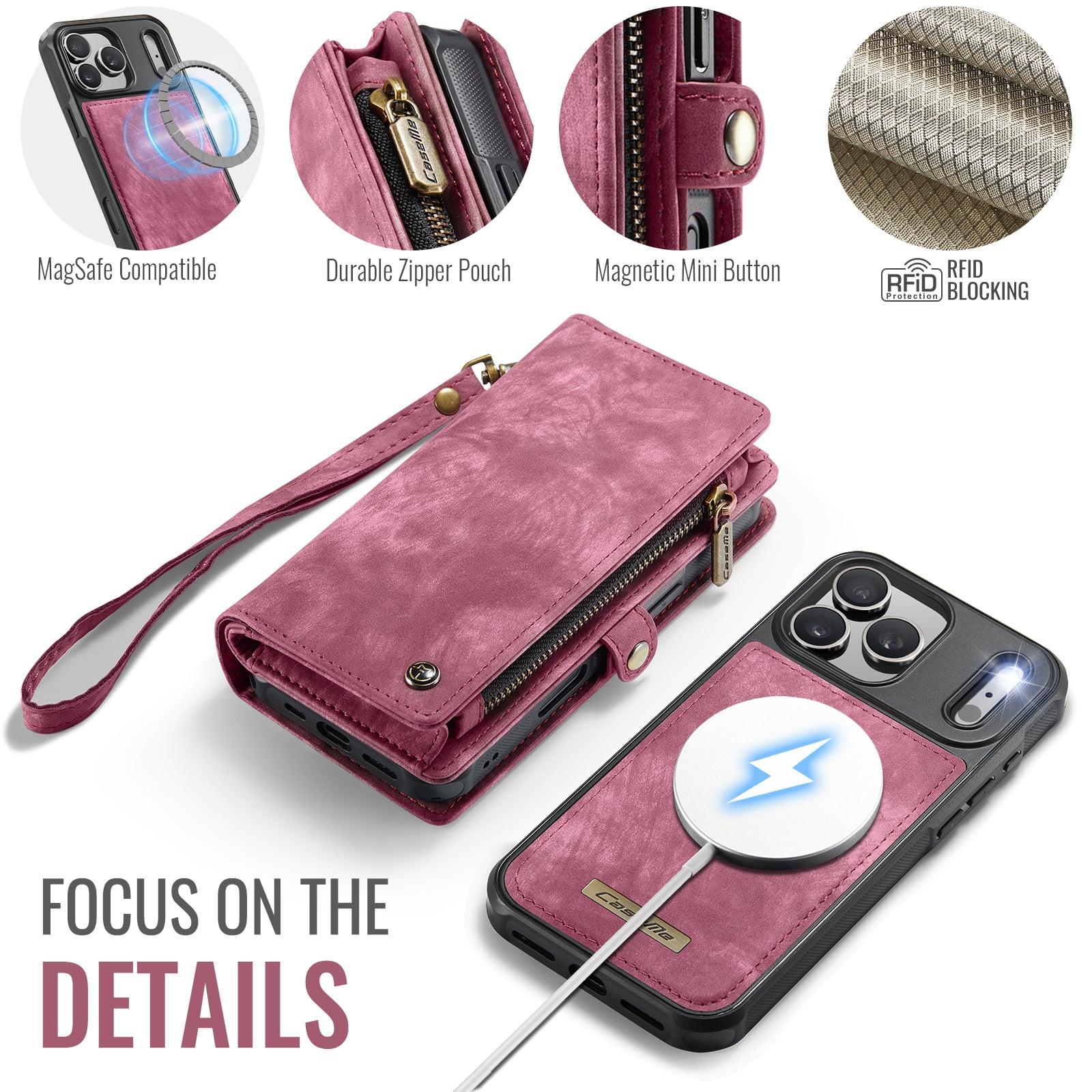 iPhone 18 Pro / iPhone 17 Pro afneembare 2 in 1 portemonnee hoes & backcover - Rood
