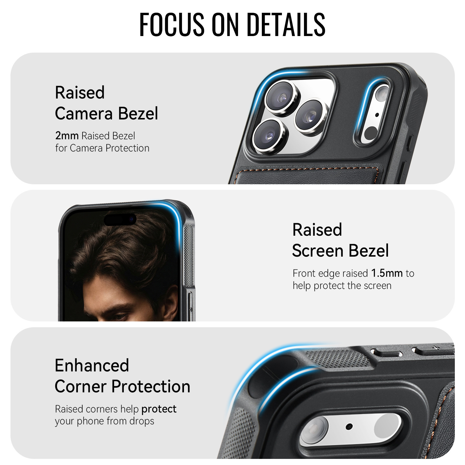 iPhone 18 Pro Max / iPhone 17 Pro Max Magnetisch leren TPU backcover met verhoogde camerarand - Zwart