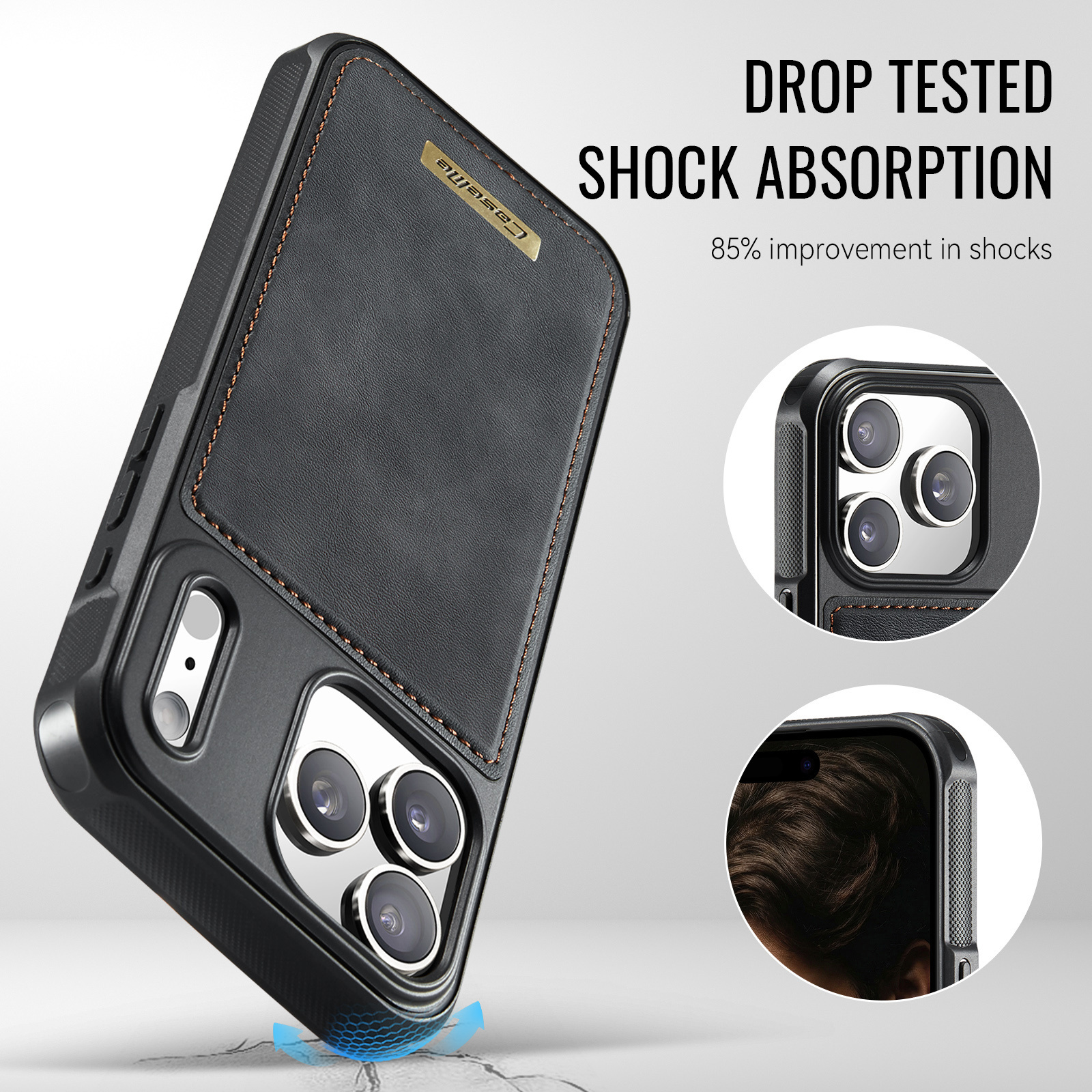 iPhone 18 Pro Max / iPhone 17 Pro Max Magnetisch leren TPU backcover met verhoogde camerarand - Zwart