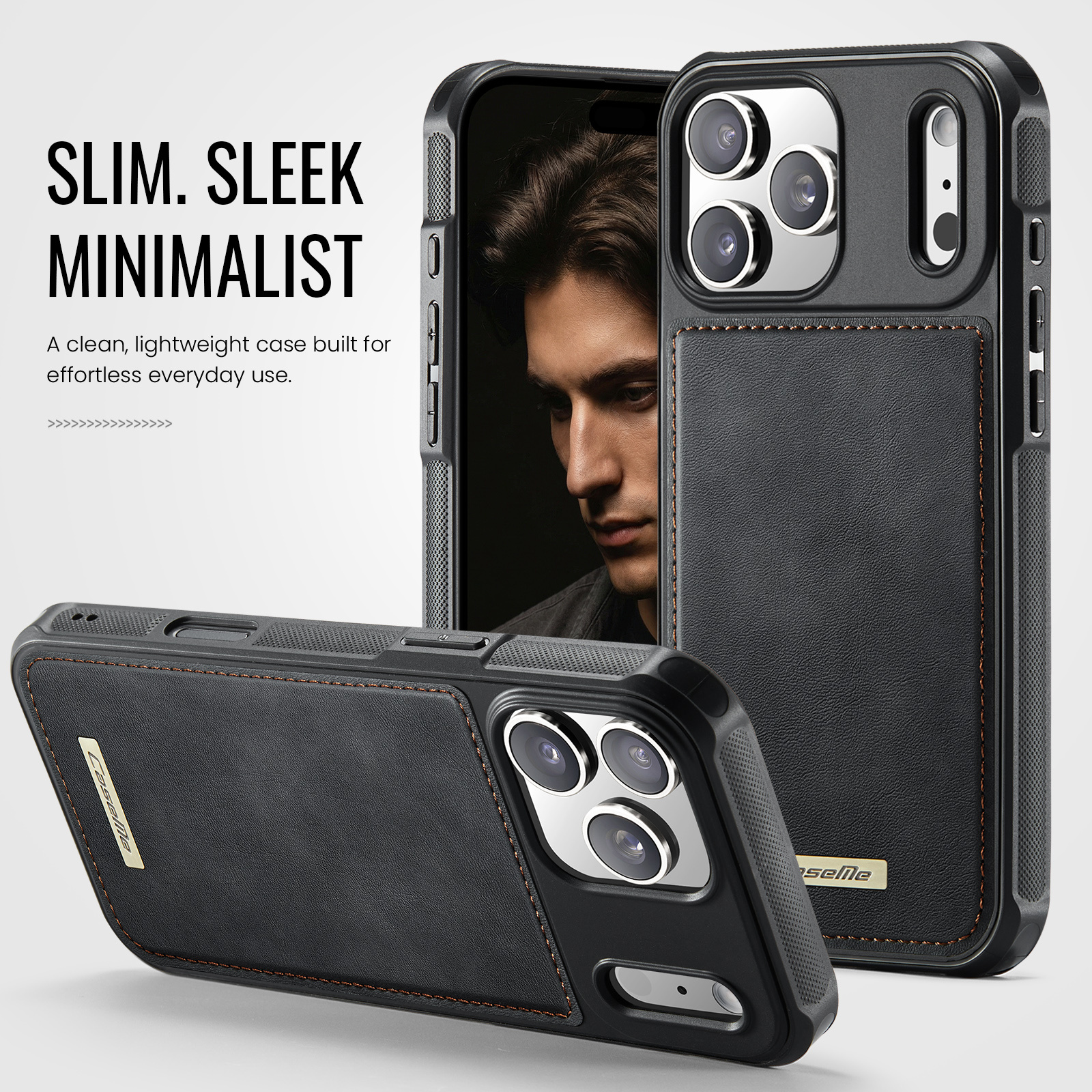 iPhone 18 Pro Max / iPhone 17 Pro Max Magnetisch leren TPU backcover met verhoogde camerarand - Zwart